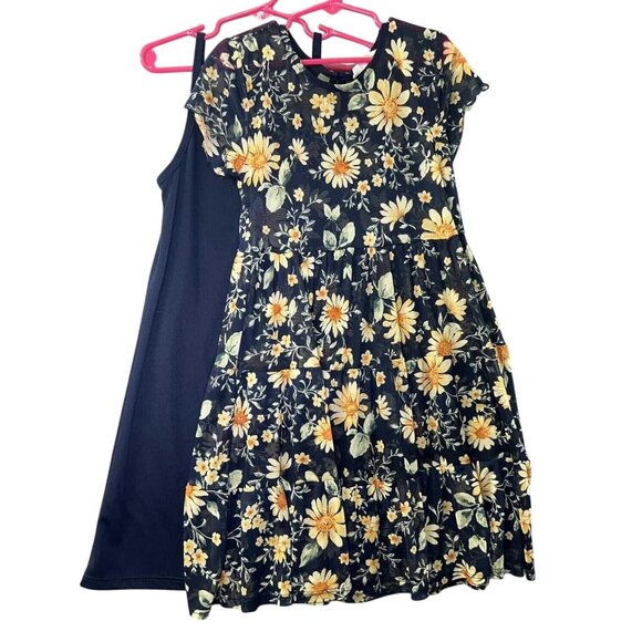Knit Works Girls 7/8 Black Floral Dress With Slip - Picture 1 of 4